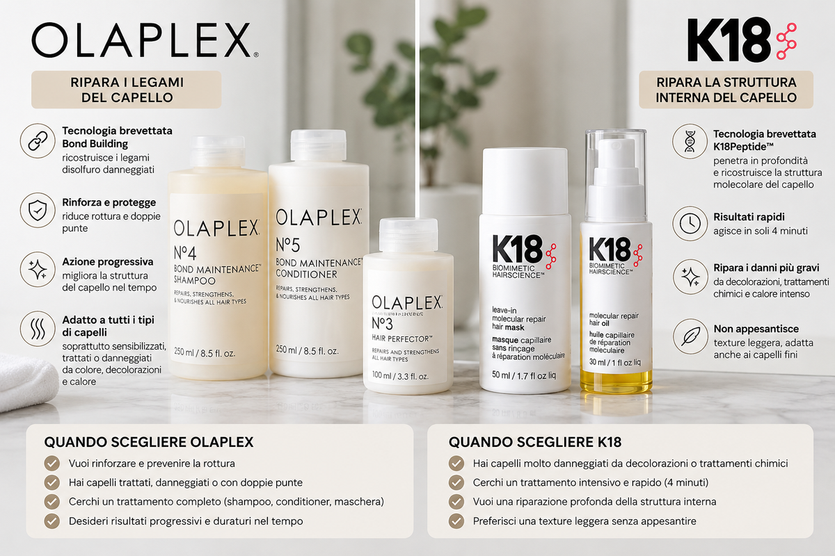 Olaplex o K18: differenze e quale trattamento scegliere