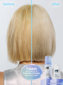 K18 Triple Bright prima e dopo shampoo antigiallo capelli biondi
