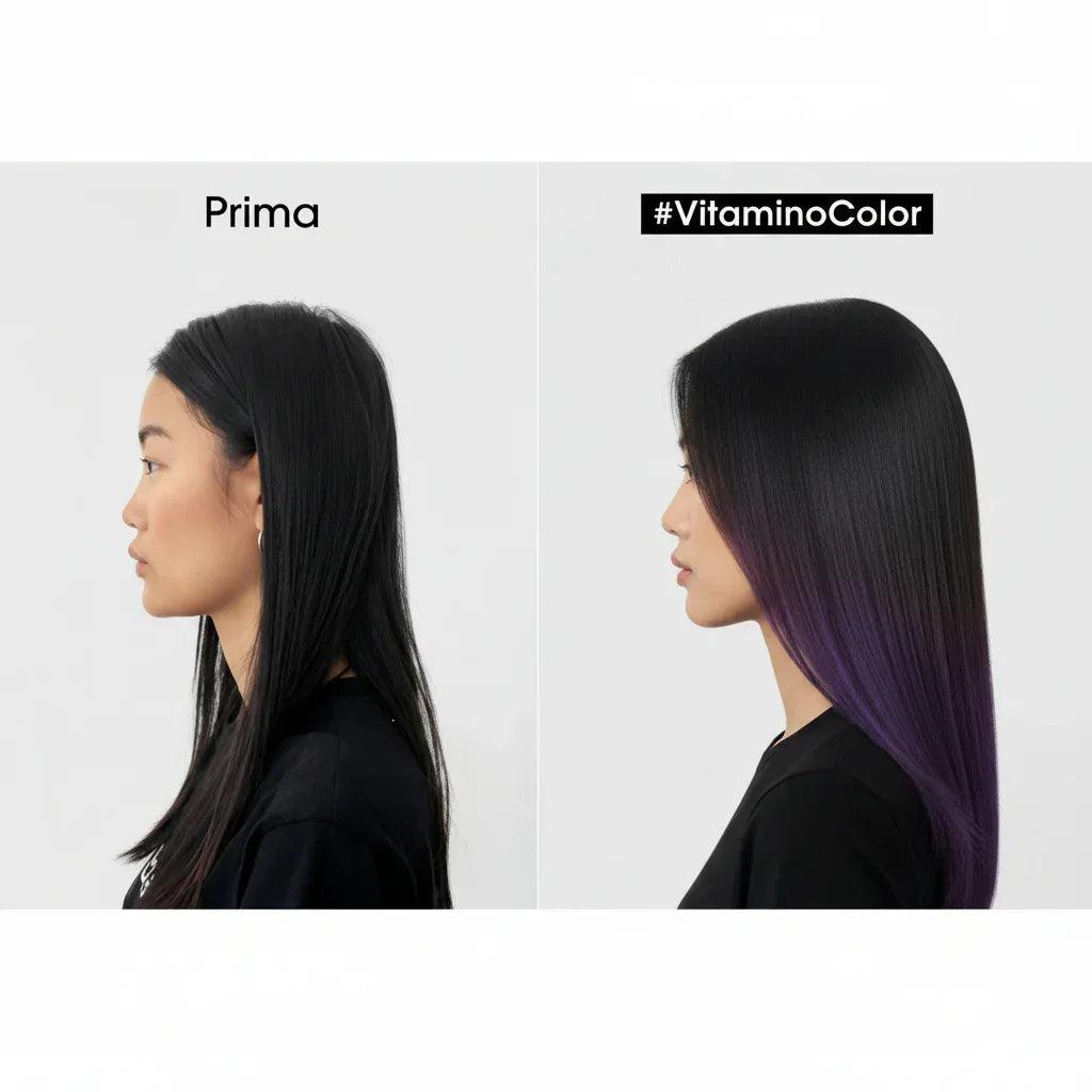 Prima e dopo l'utilizzo di L'Oreal Professionnel Vitamino Color Shampoo