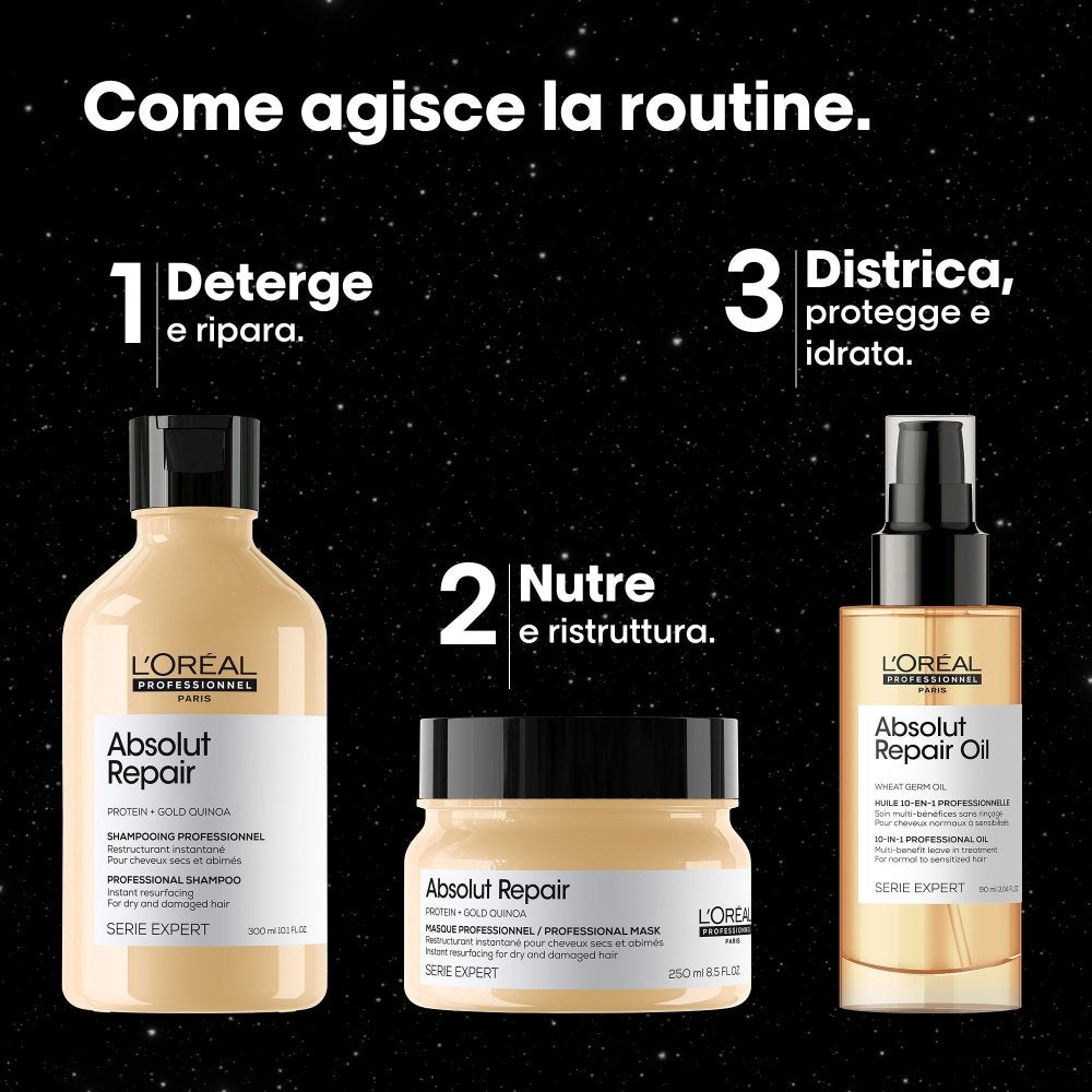 Absolut Repair Trio shampoo maschera e leave-in 