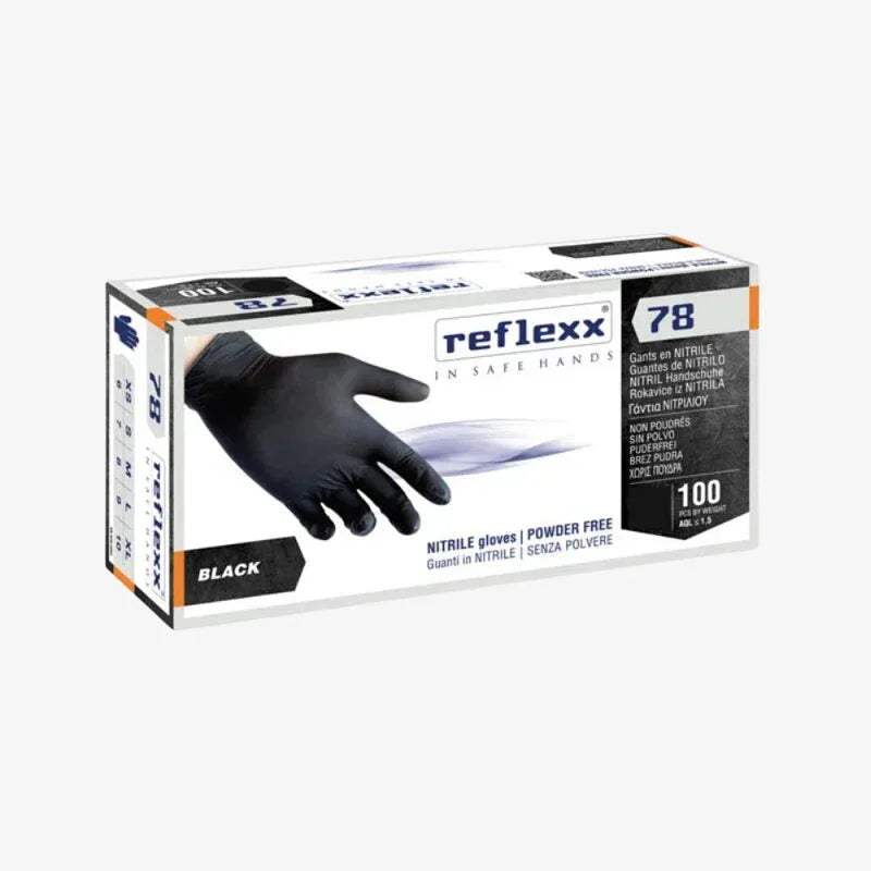 Reflexx Black Nitrile Gloves Without Powder 100 PCS