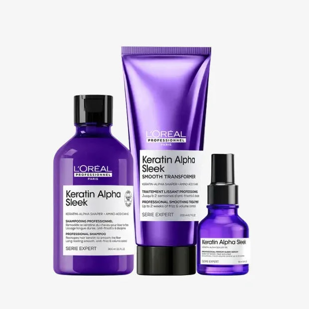L'Oréal Keratin Alpha Sleek Set Anticrespo Shampoo Maschera Serum