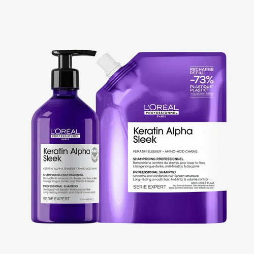 L'Oréal Keratin Alpha Sleek Shampoo 500ml + Refill 500ml Kit