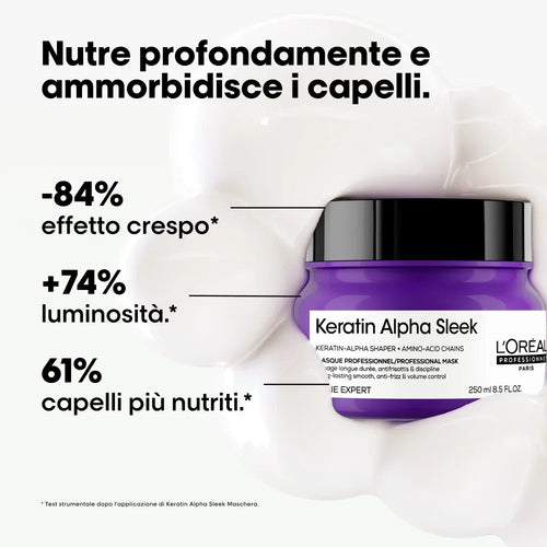 Benefici della Maschera anticrespo e disciplinante L'Oréal Professionnel Keratin Alpha Sleek 
