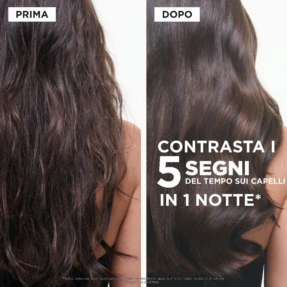 Contrasta i 5 segni del tempo sui capelli in una sola notte con  Chronologiste Night Serum di Kérastase