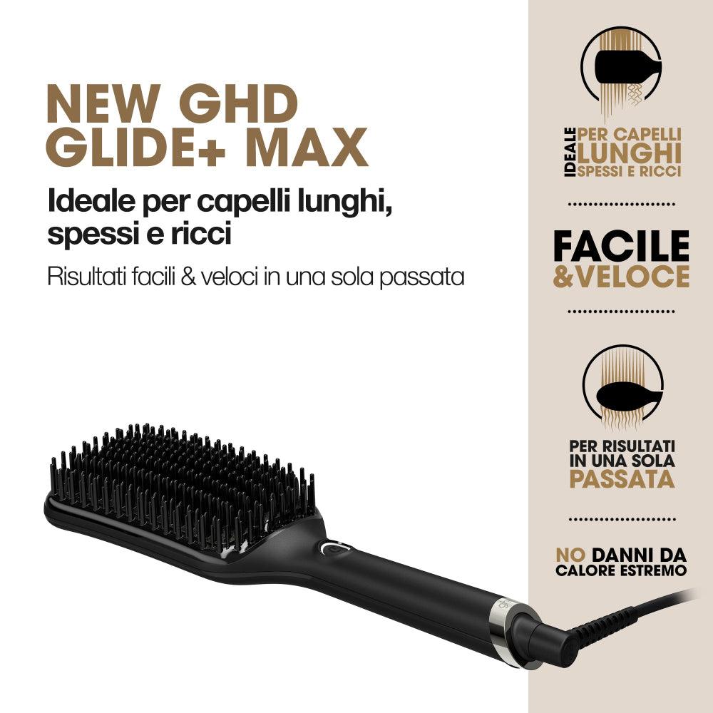 GHD Glide+ Max: setole riscaldate e piastra maxi per liscio uniforme senza crespo
