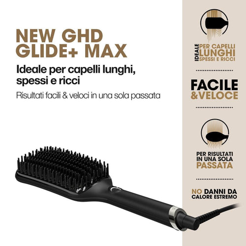 GHD Glide+ Max: setole riscaldate e piastra maxi per liscio uniforme senza crespo
