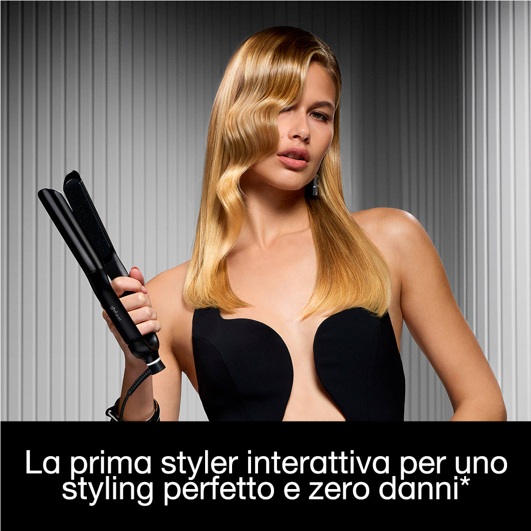 GHD Sculpt nera risultato styling su capelli lunghi