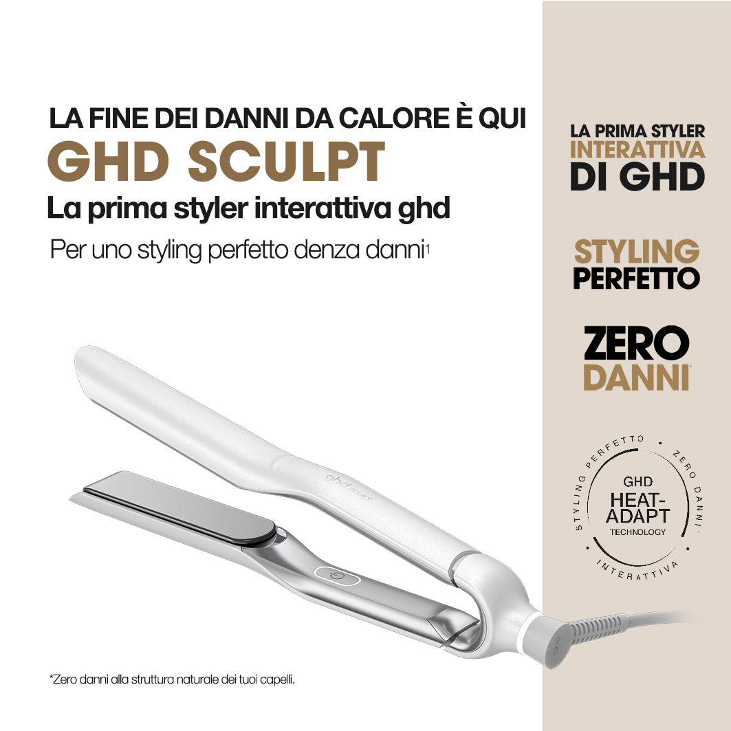 GHD Sculpt bianca dettaglio caratteristiche della piastra