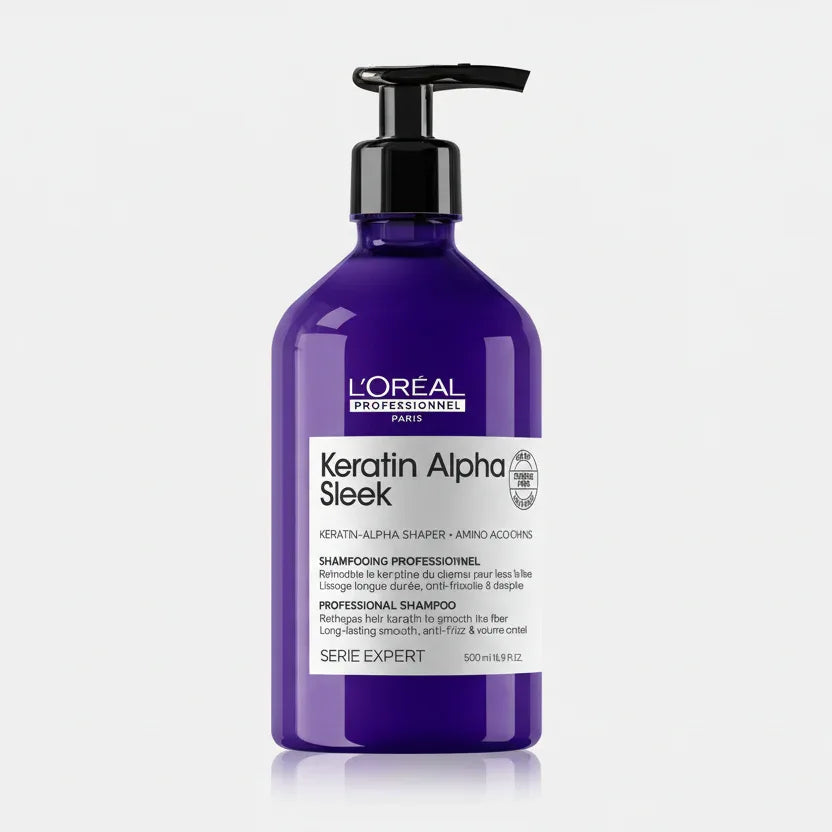 Keratin Alpha Sleek Shampoo professionale senza solfati, anticrespo e disciplinante, idrata i capelli, dona morbidezza e luminosità, formato ad uso professionale 500ml