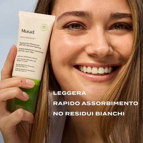 Murad RESURGENCE Superactive Moisturizer SPF 50 – risultato prima e dopo su modella