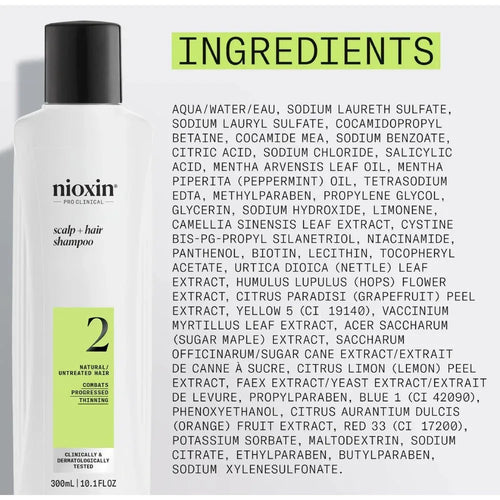 Nioxin System 2 Shampoo capelli naturali con assottigliamento avanzato - Planethair