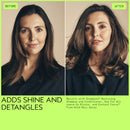 Prima e dopo Aveda One For All Leave-in Elixir su capelli castani lisci - aggiunge lucentezza e scioglie i nodi