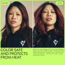 Prima e dopo Aveda One For All Leave-in Elixir su capelli colorati rossi - protegge dal calore e sicuro sui colori