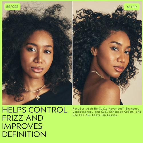 Prima e dopo Aveda One For All Leave-in Elixir su capelli ricci - controlla il crespo e migliora la definizione dei ricci