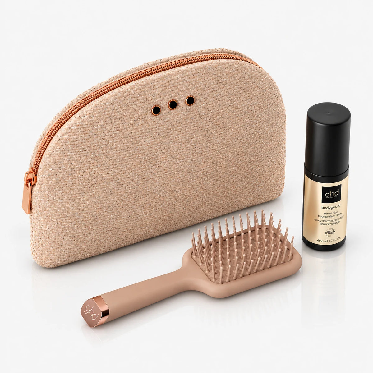 GHD Style Gift Set Cashmere Beige, Bodyguard + Mini Paddle Brush