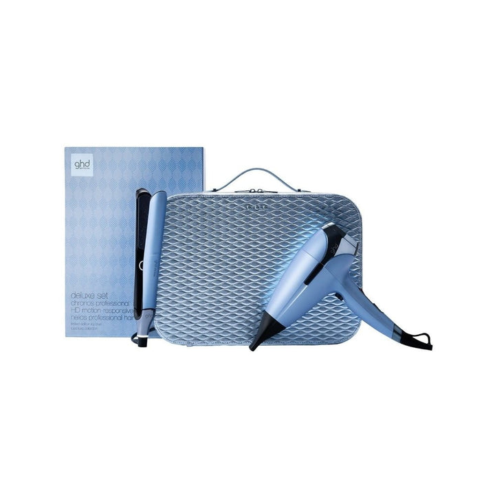 Ghd Deluxe Set Blu Ghiaccio piastra Chronos e phon Helios - Planethair 