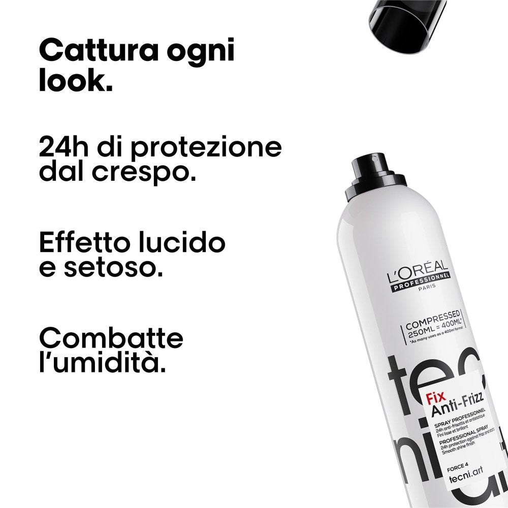 Dettaglio etichetta prodotto L'Oréal Tecni.Art Fix Anti-Frizz con informazioni d'uso