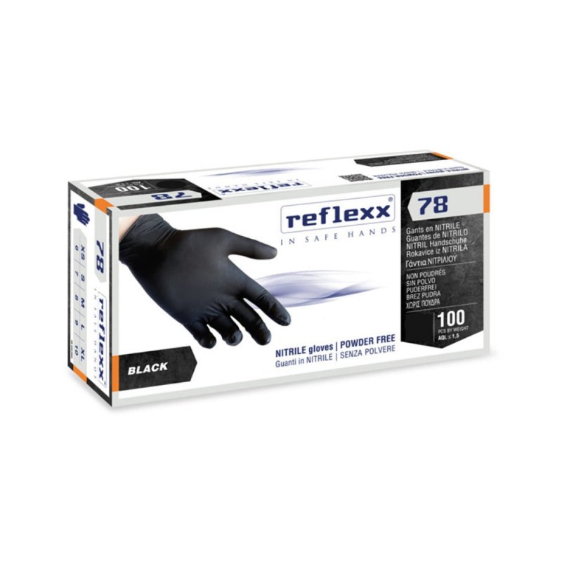 Reflexx Guanti in Nitrile Neri Senza Polvere 100 PZ - Planethair 