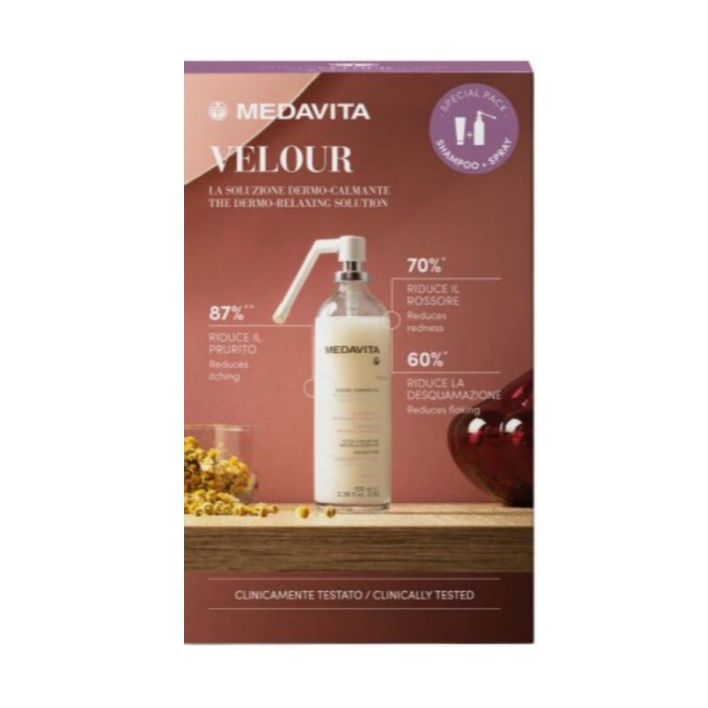 Medavita Velour Special Kit Cuoio Capelluto Irritato Dermorelax Spray e Shampoo Medavita