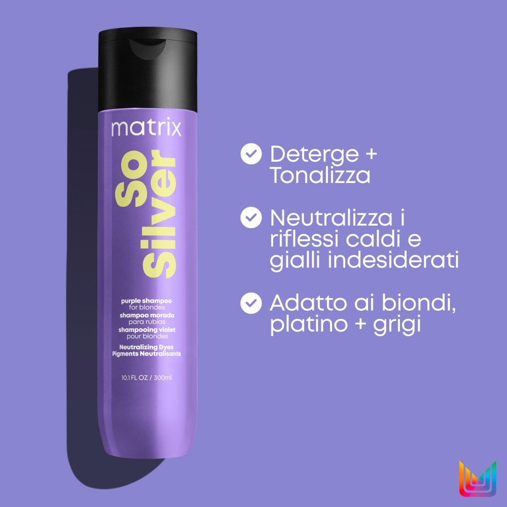 Matrix So Silver Shampoo antigiallo capelli biondi e grigi 300ml - Antigiallo - Antigiallo