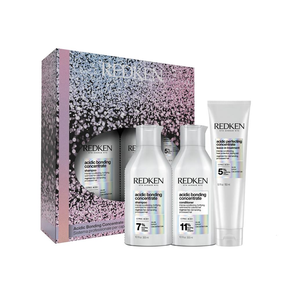 Redken Acidic Bonding Concentrate Kit Shampoo Conditioner Trattamento Leave In - Planethair 