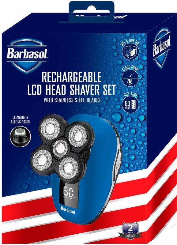 Barbasol Rechargeable LCD Head Shaver Set rasoio - Planethair 